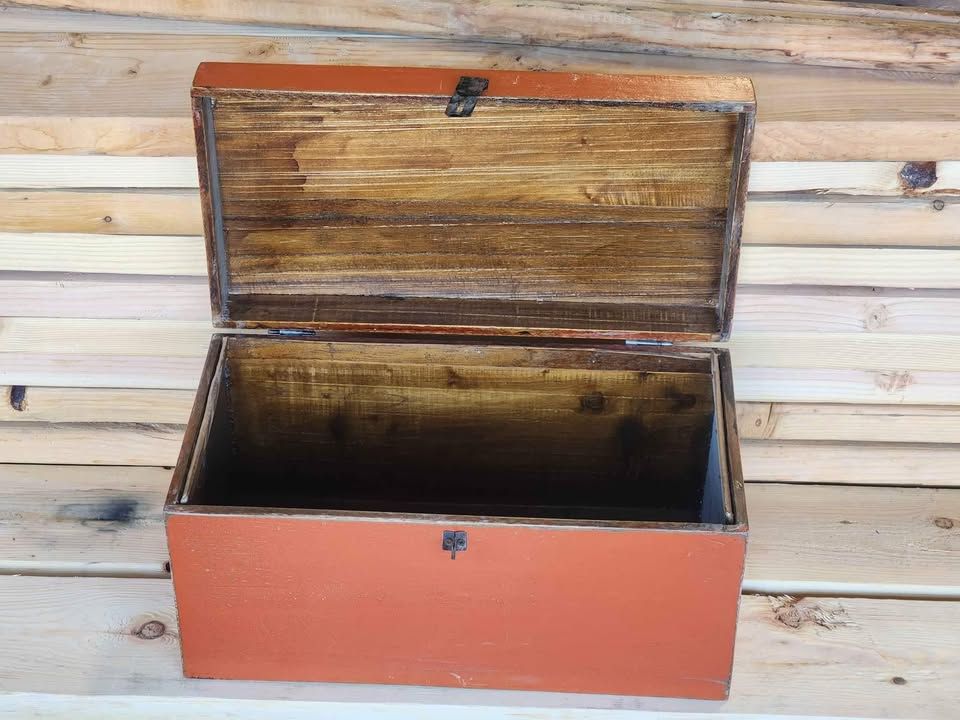 Decorative Rustic Latched Treasure Box Case Bin Basket Harvest Orange, photo 2