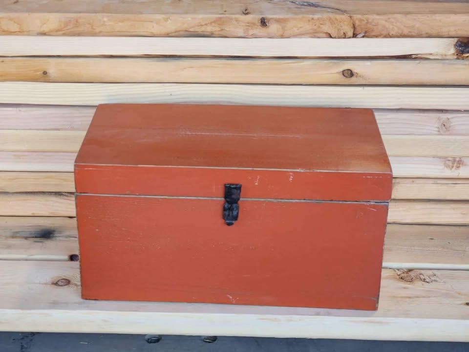 Decorative Rustic Latched Treasure Box Case Bin Basket Harvest Orange, photo 3