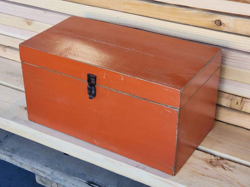 Decorative Rustic Latched Treasure Box Case Bin Basket Harvest Orange, photo 4
