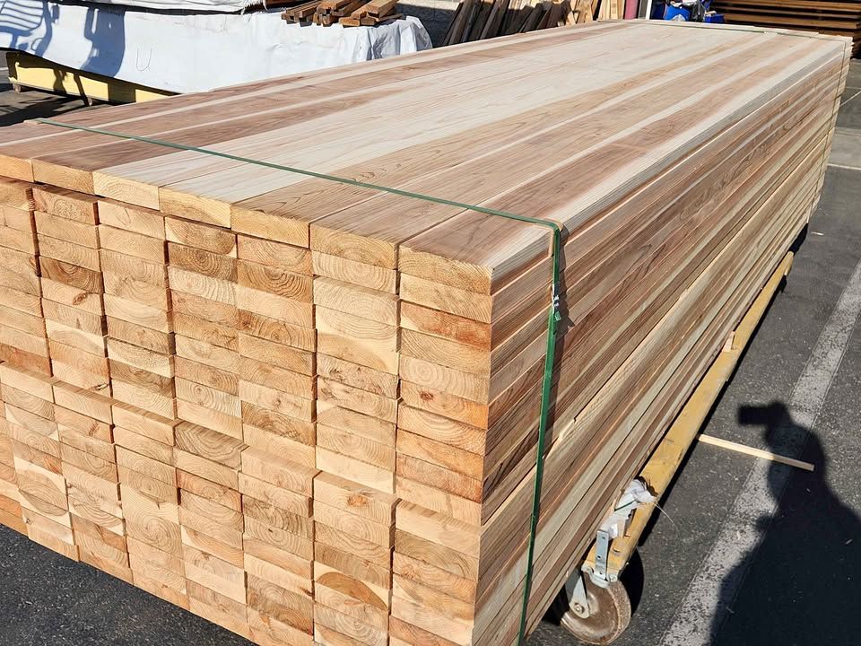 Banded unit of Japanese Sugi cedar 2x6 boards on a pallet
