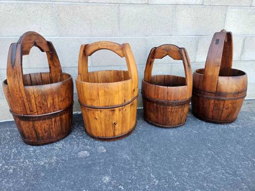 Great Planters or Vintage Home Decor Baskets - Rustic Wood Handled Bucket Farm Barn Cabin Western