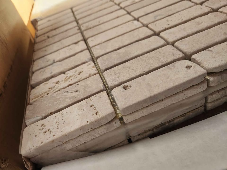 12x12 Travertine Brick Mosaic Tile Sheets - Mesh Backed Beige Rectangular Stone, photo 3