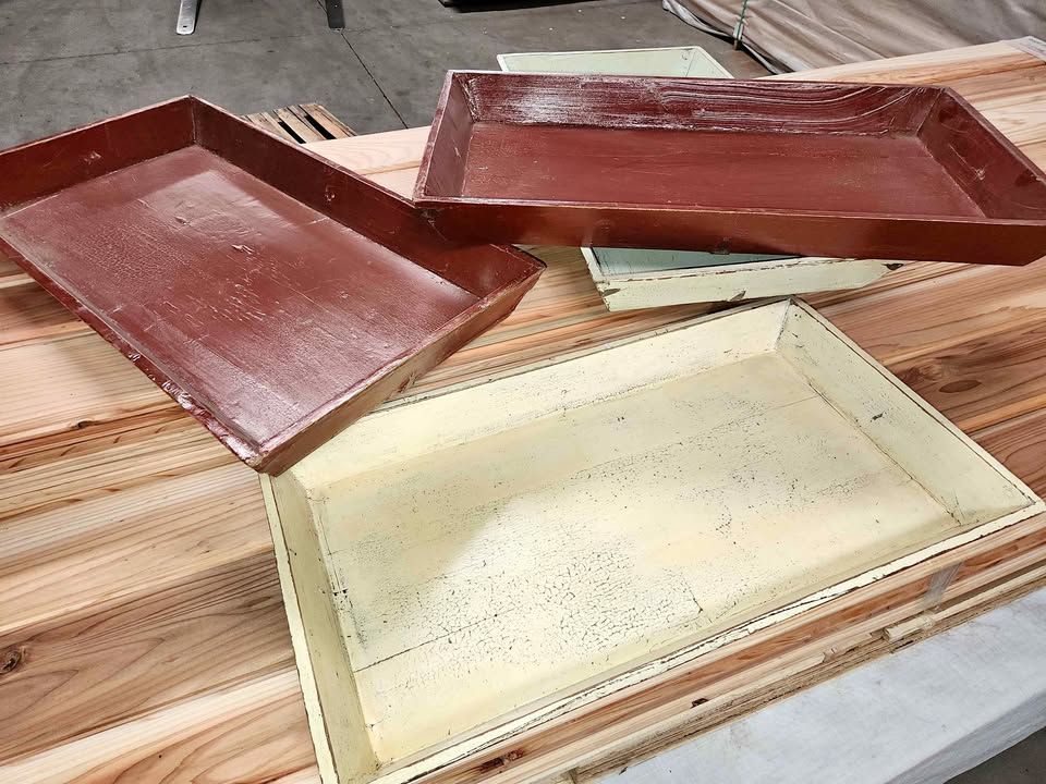 Vintage Wooden Trays Coffee Table Decor, photo 1