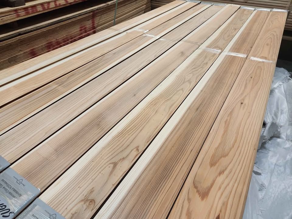 Rows of 1x6 Japanese Sugi cedar tongue and groove paneling boards