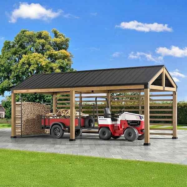 Sunjoy Newville 10x22 Cedar Carport / Gazebo with Privacy Wall, Steel Roof & Gutter, photo 2
