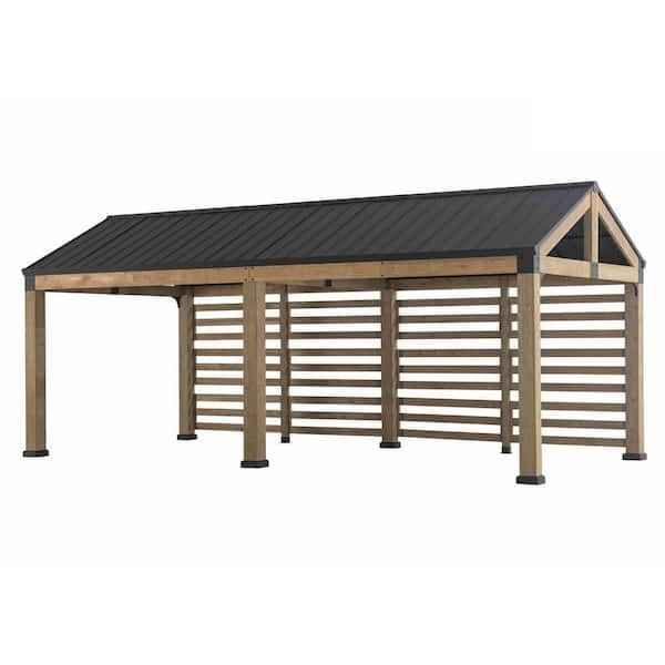 Sunjoy Newville 10x22 Cedar Carport / Gazebo with Privacy Wall, Steel Roof & Gutter, photo 6
