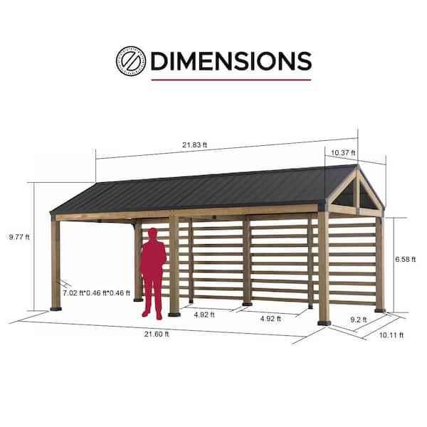 Sunjoy Newville 10x22 Cedar Carport / Gazebo with Privacy Wall, Steel Roof & Gutter, photo 7