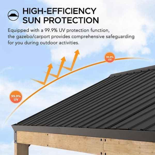 Sunjoy Newville 10x22 Cedar Carport / Gazebo with Privacy Wall, Steel Roof & Gutter, photo 8