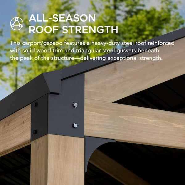 Sunjoy Newville 10x22 Cedar Carport / Gazebo with Privacy Wall, Steel Roof & Gutter, photo 11
