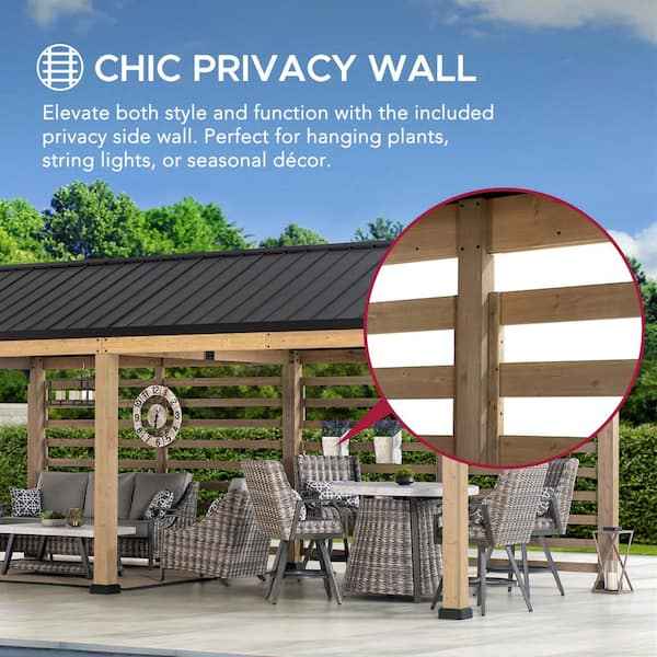 Sunjoy Newville 10x22 Cedar Carport / Gazebo with Privacy Wall, Steel Roof & Gutter, photo 12
