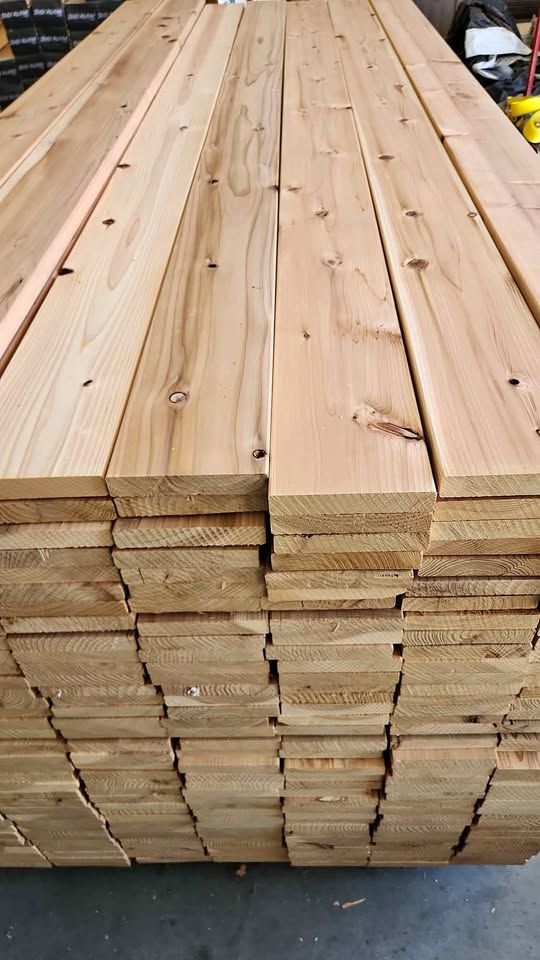 Stacked Japanese Sugi cedar 5/4x6 boards, true 1 inch thick